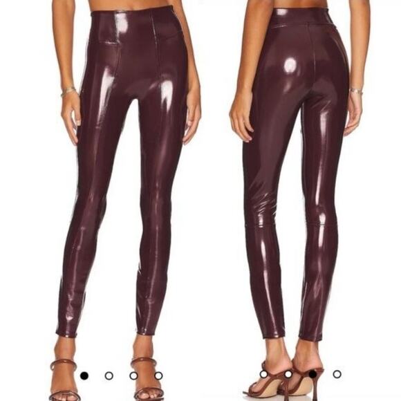 Spanx Faux Patent Leather Leggings Ruby Burgundy Glossy Womens Size XS - Picture 1 of 9